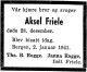 Dødsannonse Aksel Friele
